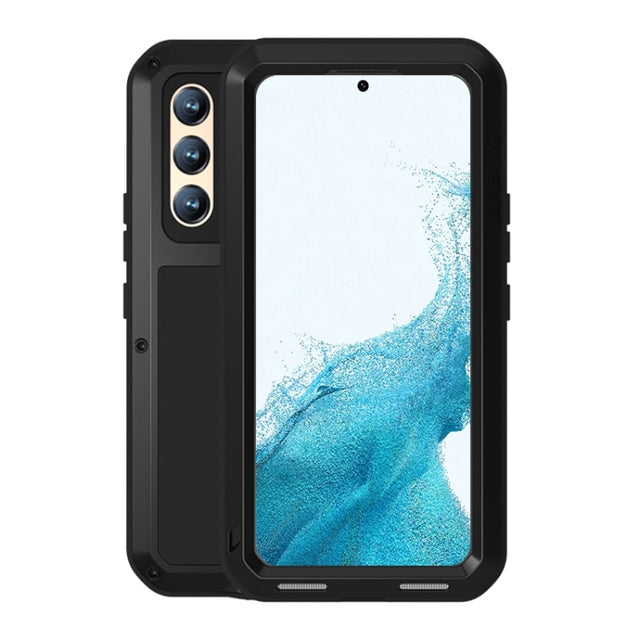 For Samsung Galaxy S22  LOVE MEI Metal Shockproof Water-resistant Dustproof Protective Phone Case with Glass(Black)