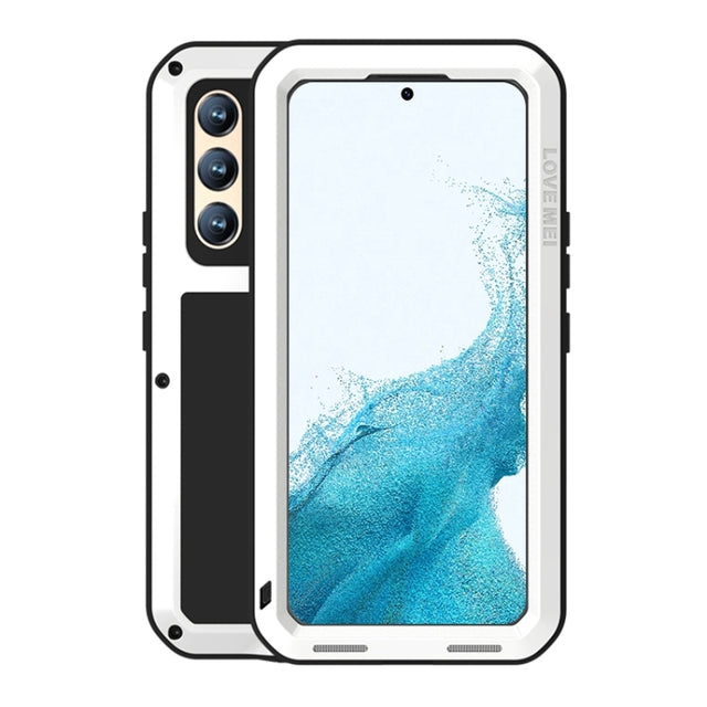 For Samsung Galaxy S22  LOVE MEI Metal Shockproof Water-resistant Dustproof Protective Phone Case with Glass(White)