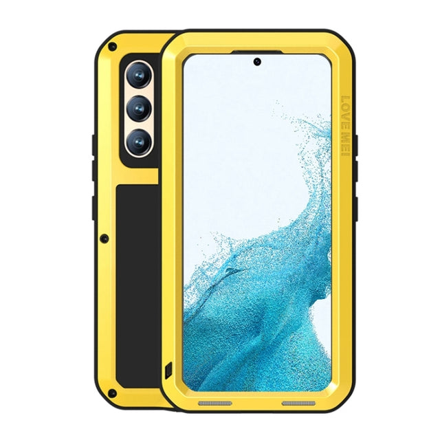 For Samsung Galaxy S22  LOVE MEI Metal Shockproof Water-resistant Dustproof Protective Phone Case with Glass(Yellow)