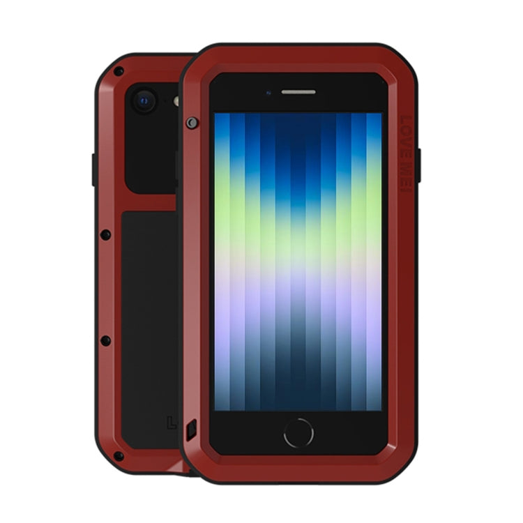 For iPhone SE 2022 / SE 2020 / 8 / 7 LOVE MEI Metal Shockproof Life Waterproof Dustproof Protective Phone Case with Glass(Red) - free shipping - PMC TechLife - Order now!