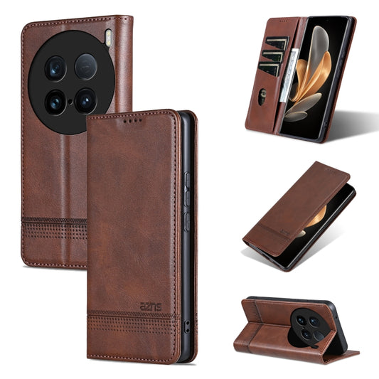 For vivo X100 Ultra AZNS Magnetic Calf Texture Leather Phone Case(Dark Brown) - free shipping - PMC Jewellery - Order now!