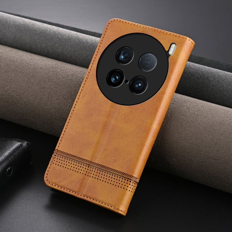 For vivo X100 Ultra AZNS Magnetic Calf Texture Leather Phone Case(Light Brown)