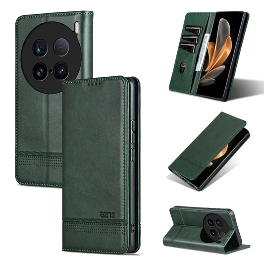 For vivo X100 Ultra AZNS Magnetic Calf Texture Leather Phone Case(Dark Green) - free shipping - PMC Jewellery - Order now!