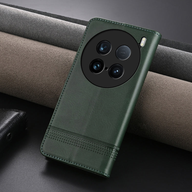 For vivo X100 Ultra AZNS Magnetic Calf Texture Leather Phone Case(Dark Green)