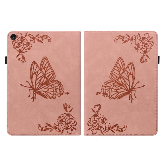 For Lenovo Tab M10 10.1 3rd Gen Butterfly Flower Embossed Leather Tablet Case(Rose Gold)