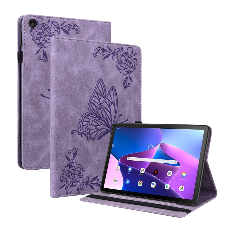 For Lenovo Tab M10 10.1 3rd Gen Butterfly Flower Embossed Leather Tablet Case(Purple) - Lenovo by PMC TechLife | Online Shopping South Africa | PMC TechLife | Buy Now Pay Later Mobicred