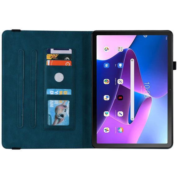 For Lenovo Tab M10 10.1 3rd Gen Butterfly Flower Embossed Leather Tablet Case(Blue)