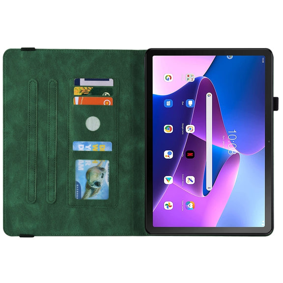 For Lenovo Tab M10 10.1 3rd Gen Butterfly Flower Embossed Leather Tablet Case(Green)