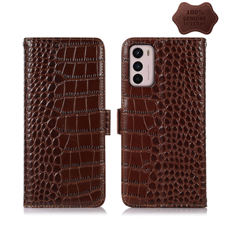 For Motorola Moto G42 Crocodile Top Layer Cowhide Leather Phone Case(Brown) - Motorola Cases by PMC TechLife | Online Shopping South Africa | PMC TechLife | Buy Now Pay Later Mobicred