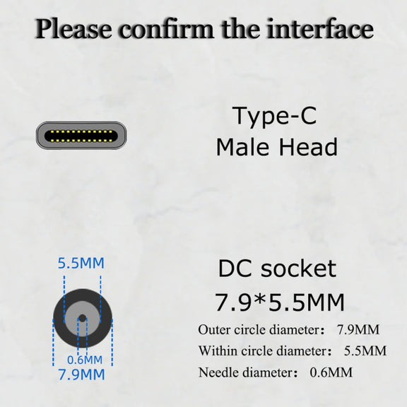 JORINDO 45W DC 7.9 x 5.5mm Female Socket to USB-C / Type-C Male Plug Power Adapter Converter For Notebook