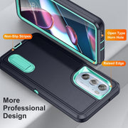 For Motorola Edge 30 Pro 3 in 1 Rugged Holder Phone Case(Dark Blue+Light Blue)