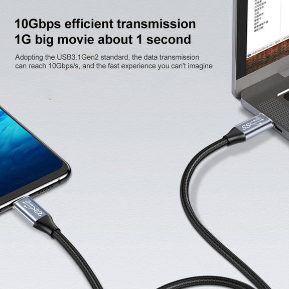 2m 10Gbps USB-C / Type-C Male Straight to Male Elbow Charging Data Transmission Cable