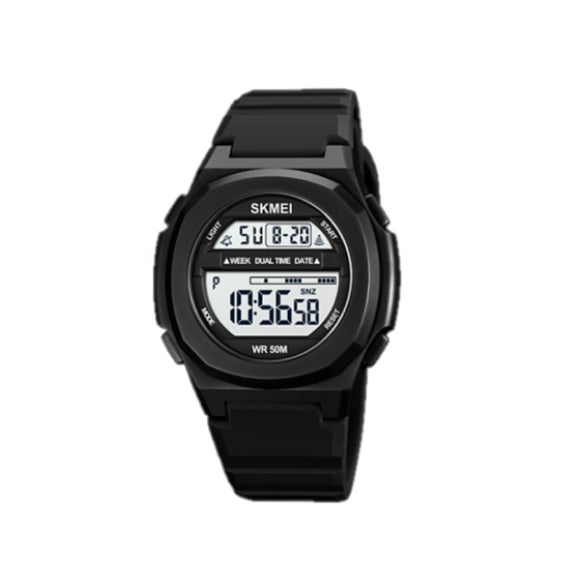 SKMEI 1821 Stainless Steel Buckle Silicone Strap Electronic Watch(Black and White)