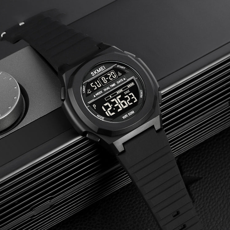 SKMEI 1821 Stainless Steel Buckle Silicone Strap Electronic Watch(Black and White) - free shipping - PMC TechLife - Order now!