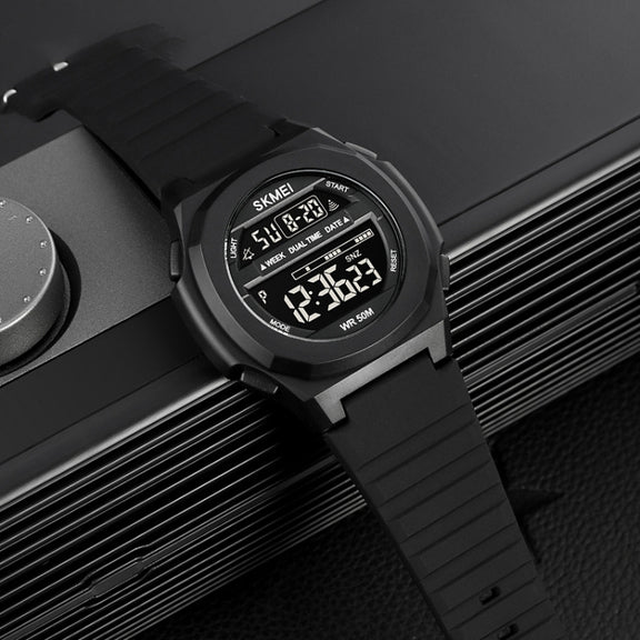 SKMEI 1821 Stainless Steel Buckle Silicone Strap Electronic Watch(Black and Black)