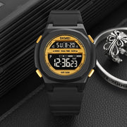 SKMEI 1821 Stainless Steel Buckle Silicone Strap Electronic Watch(Black Gold)