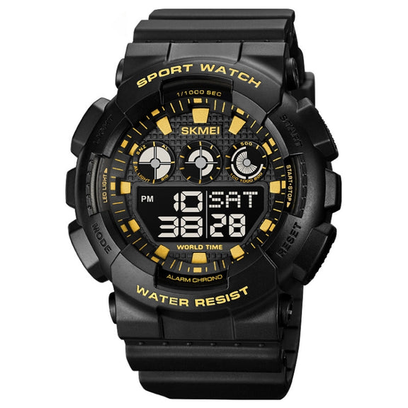 SKMEI 1857 Stainless Steel Buckle PU Strap Water-resistant Electronic Watch(Black Gold)