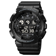 SKMEI 1857 Stainless Steel Buckle PU Strap Water-resistant Electronic Watch(Black and Black)