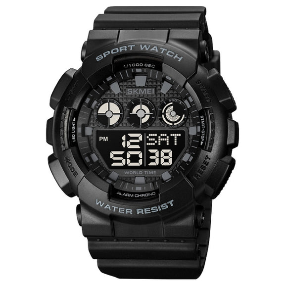 SKMEI 1857 Stainless Steel Buckle PU Strap Water-resistant Electronic Watch(Black and Black)