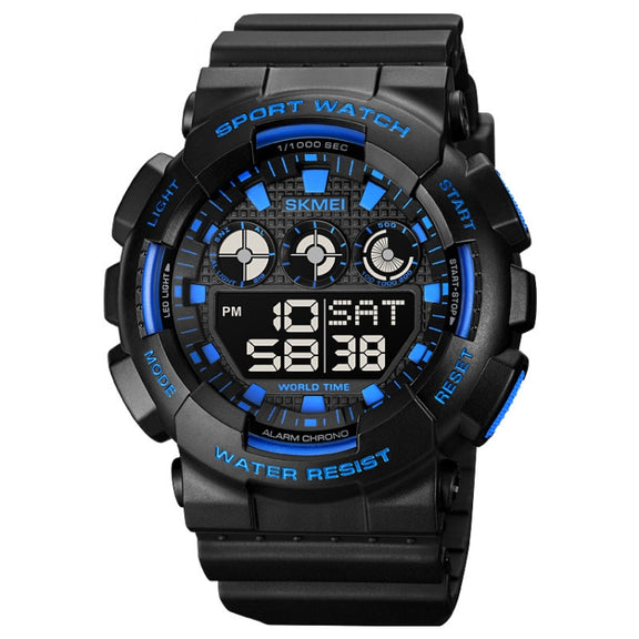 SKMEI 1857 Stainless Steel Buckle PU Strap Water-resistant Electronic Watch(Blue)