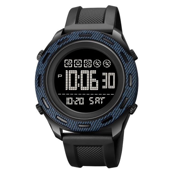 SKMEI 1872 Stainless Steel Buckle PU Strap Water-resistant Electronic Watch, Dial:Black(Denim Blue)