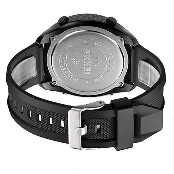 SKMEI 1872 Stainless Steel Buckle PU Strap Water-resistant Electronic Watch, Dial:Black(Carbon Brazing)
