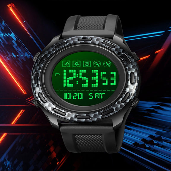 SKMEI 1872 Stainless Steel Buckle PU Strap Water-resistant Electronic Watch, Dial:Black(Carbon Brazing)