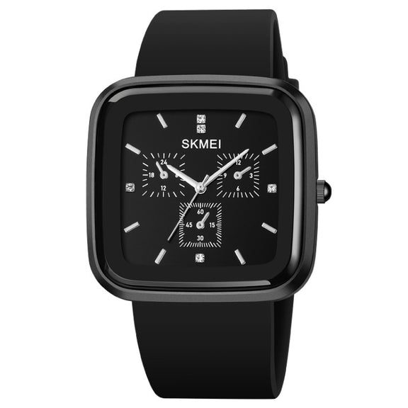 SKMEI 1902 Stainless Steel Buckle Silicone Strap Water-resistant Quartz Watch(Black+Black)