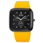SKMEI 1902 Stainless Steel Buckle Silicone Strap Water-resistant Quartz Watch(Black + Yellow)