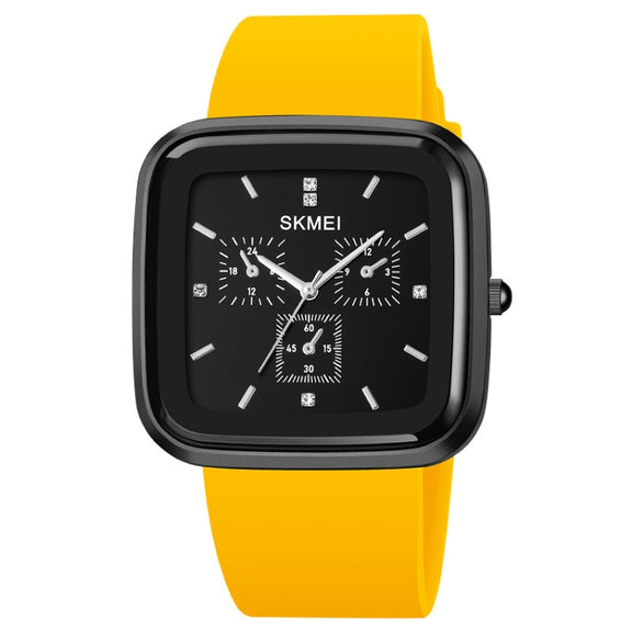 SKMEI 1902 Stainless Steel Buckle Silicone Strap Water-resistant Quartz Watch(Black + Yellow)