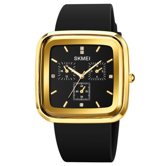 SKMEI 1902 Stainless Steel Buckle Silicone Strap Water-resistant Quartz Watch(Gold + Black)