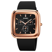SKMEI 1902 Stainless Steel Buckle Silicone Strap Water-resistant Quartz Watch(Rose Gold + Black)