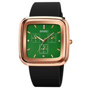 SKMEI 1902 Stainless Steel Buckle Silicone Strap Water-resistant Quartz Watch(Rose Gold + Green)