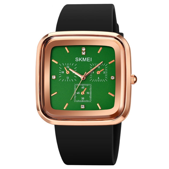 SKMEI 1902 Stainless Steel Buckle Silicone Strap Water-resistant Quartz Watch(Rose Gold + Green)