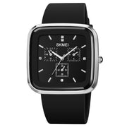 SKMEI 1902 Stainless Steel Buckle Silicone Strap Water-resistant Quartz Watch(Silver + Black)