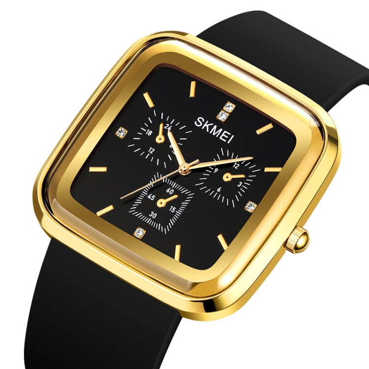 SKMEI 1902 Stainless Steel Buckle Silicone Strap Water-resistant Quartz Watch(Black+Black)