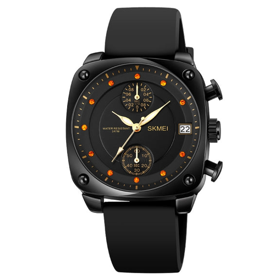 SKMEI 1903 Stainless Steel Buckle Silicone Strap Water-resistant Quartz Watch(Black)