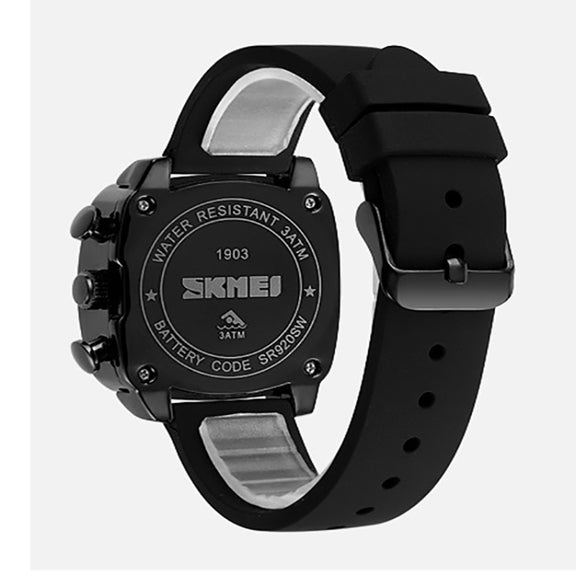 SKMEI 1903 Stainless Steel Buckle Silicone Strap Water-resistant Quartz Watch(Black)