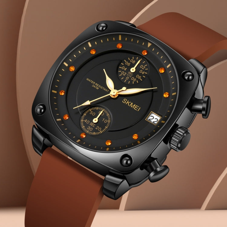 SKMEI 1903 Stainless Steel Buckle Silicone Strap Water-resistant Quartz Watch(Coffee)
