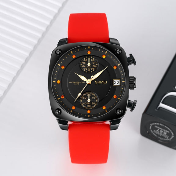 SKMEI 1903 Stainless Steel Buckle Silicone Strap Water-resistant Quartz Watch(Black)
