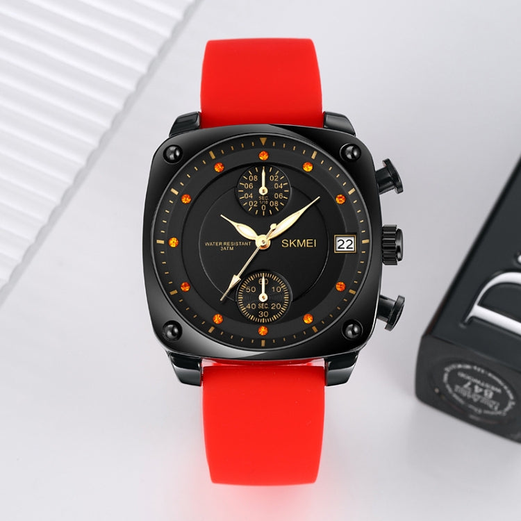 SKMEI 1903 Stainless Steel Buckle Silicone Strap Water-resistant Quartz Watch(Black)
