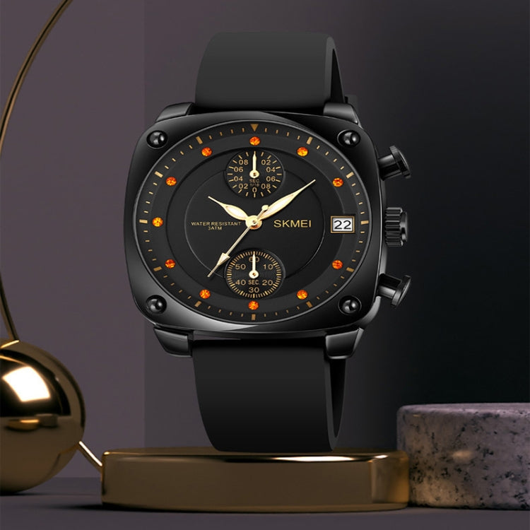 SKMEI 1903 Stainless Steel Buckle Silicone Strap Water-resistant Quartz Watch(Black)