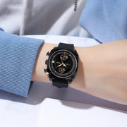 SKMEI 1903 Stainless Steel Buckle Silicone Strap Water-resistant Quartz Watch(Black)