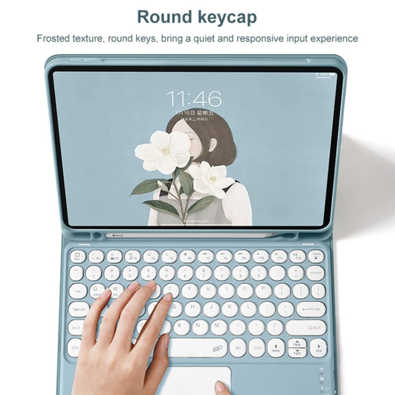 Round Cap Bluetooth Keyboard Leather Case with Pen Slot & Touchpad For Samsung Galaxy Tab A7 10.4 2020(Pink+White Keyboard)