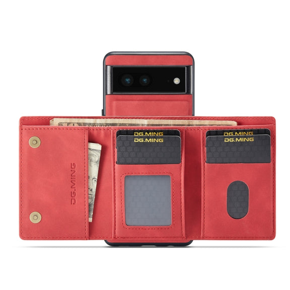 For Google Pixel 7 5G DG.MING M1 Series 3-Fold Multi Card Wallet + Magnetic Phone Case(Red)
