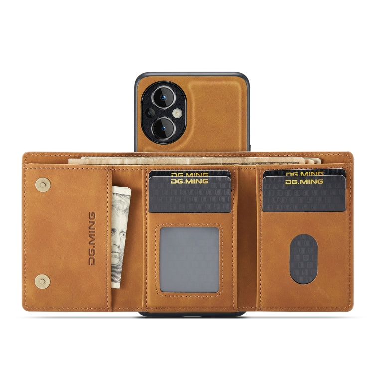 For OnePlus Nord N20 5G DG.MING M1 Series 3-Fold Multi Card Wallet + Magnetic Phone Case(Brown) - OnePlus Cases by DG.MING | Online Shopping South Africa | PMC TechLife | Buy Now Pay Later Mobicred