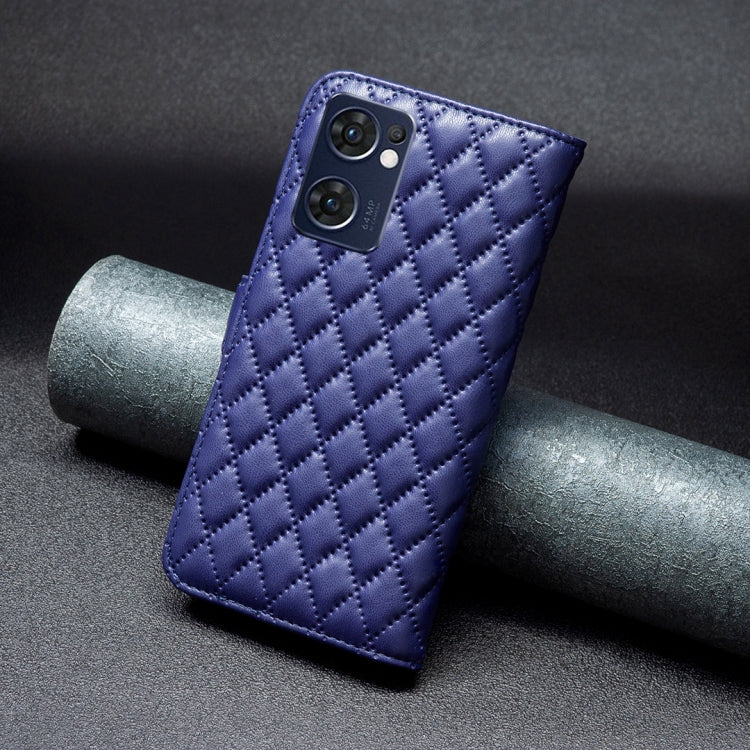 For OPPO Find X5 Lite / Reno7 5G Diamond Lattice Wallet Leather Flip Phone Case(Blue) - OPPO Cases by PMC TechLife | Online Shopping South Africa | PMC TechLife | Buy Now Pay Later Mobicred