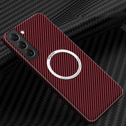 For Samsung Galaxy S22 5G Carbon Fiber Texture MagSafe Magnetic Phone Case(Red)