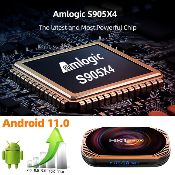 MECOOL HK1RBOX X4 4K TV Box, Android 11 Amlogic S905X4 CPU with RC 4GB+128GB(UK Plug)