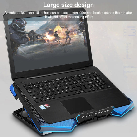5 Fan 2 USB Lifting Folding Laptop Cooling Stand(Black Blue)